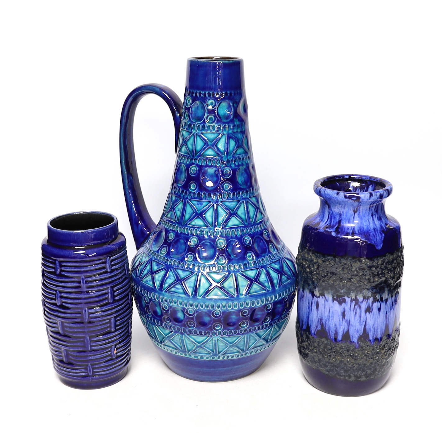 Three West German pottery vases including Bay, tallest 30cm